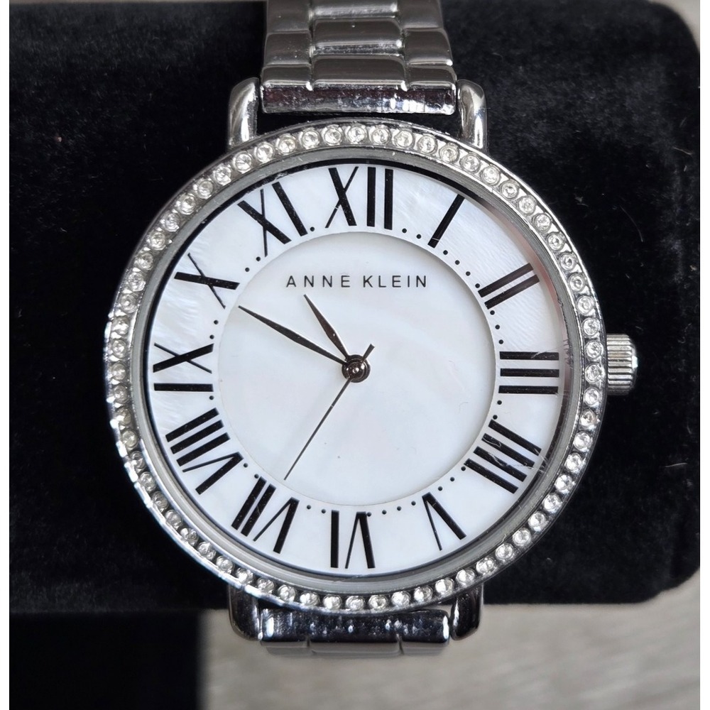 Anne Klein Watch Women 29mm Silver Tone MOP Bling Bezel Y121E 6"
